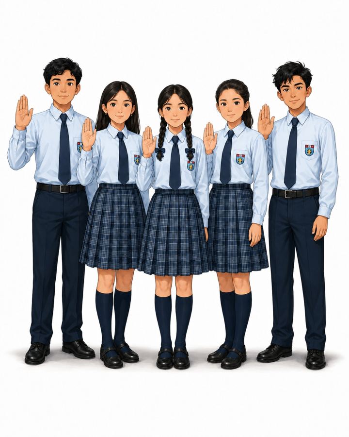 Ilustración de estudiantes del Comboni con uniforme